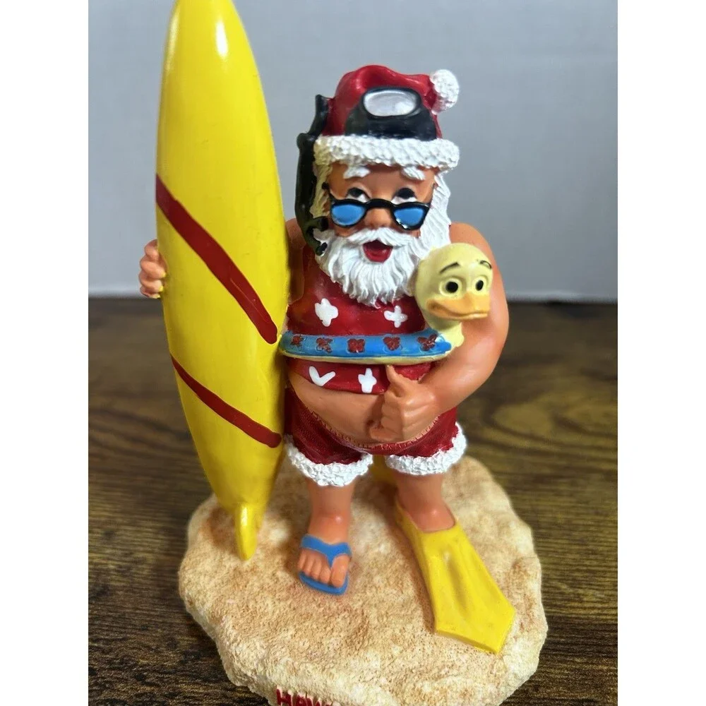 Hawaii Surfer Santa Claus Christmas Resin Figurine Snorkel Beach Decor 5.75”